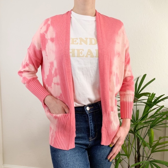 William Rast Sweaters - William Rast Amina Pink Tie-Dyed Cotton Cardigan S